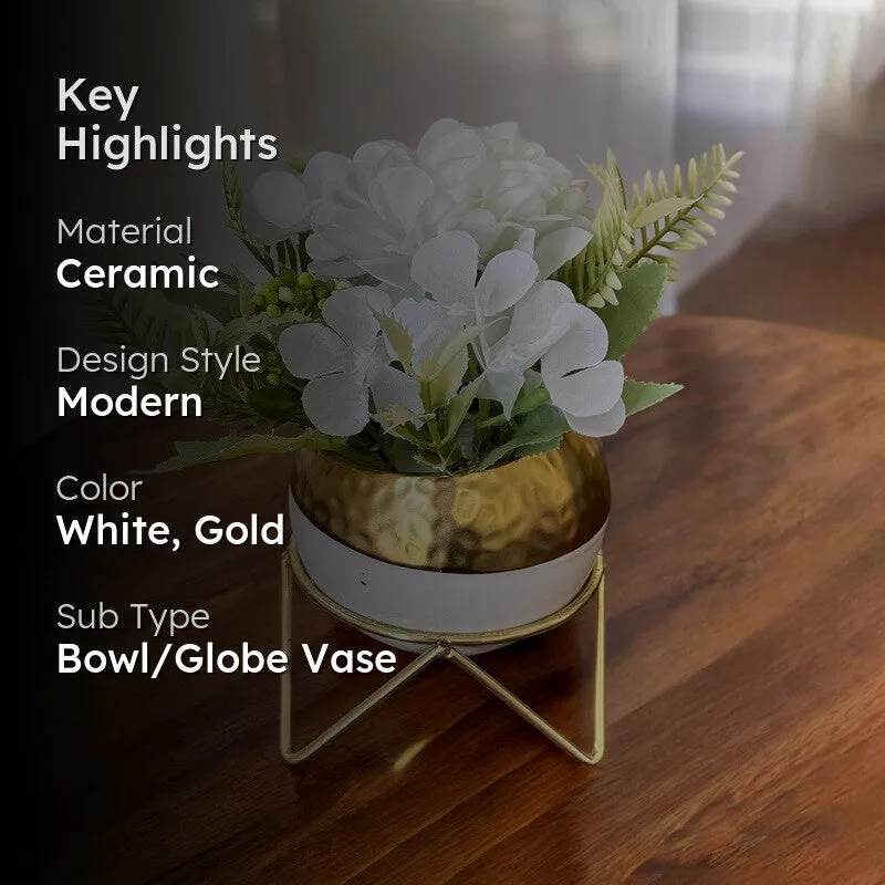 Gilded Ivory Ceramic Vase With Artificial Plant media 2