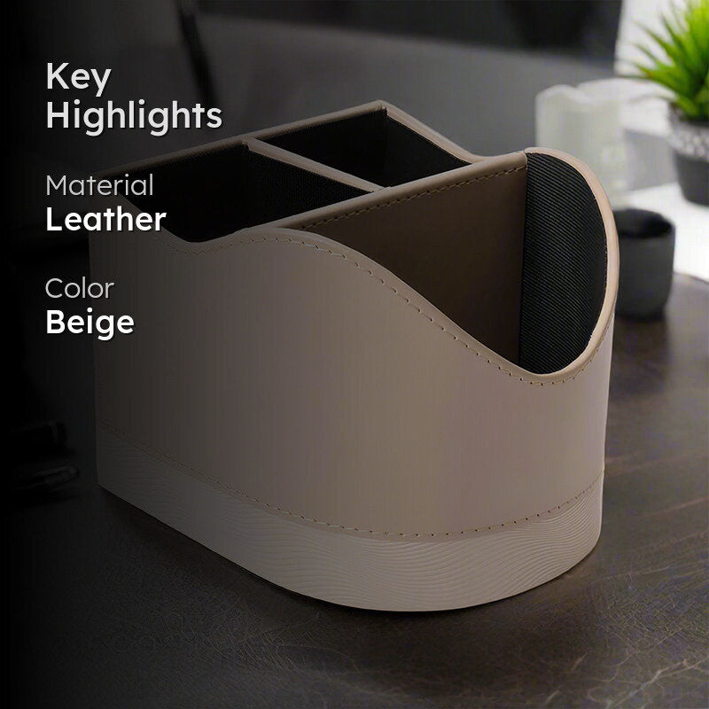 Veltrix Faux Leather Desk Organiser - Beige media 2