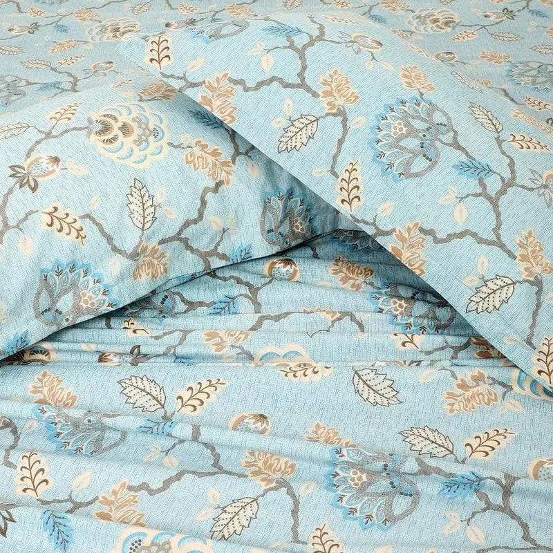 Swayam Light Blue Floral Cotton Bedsheet - 180 TC || Super Soft media 5