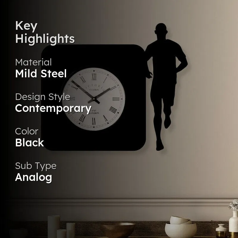 Runner Steel Analog Wall Clock - Black media 2