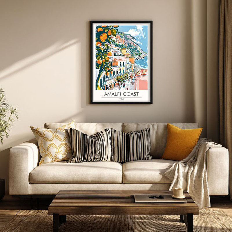 Vintage Amalfi Coast Framed Canvas Wall Painting