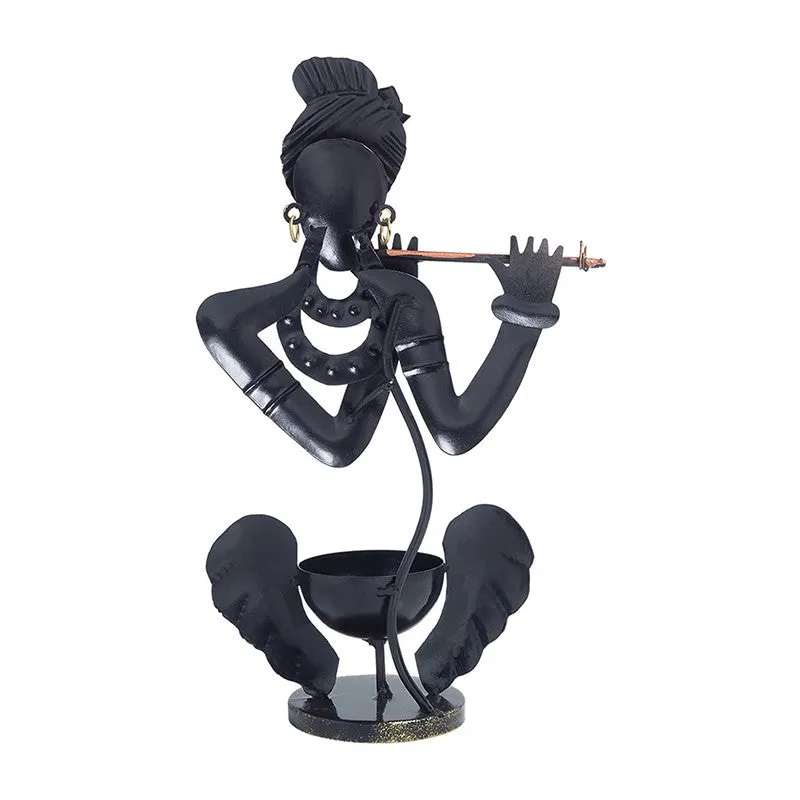 Krishna Flute Tealight Holder - Black,Red media 4