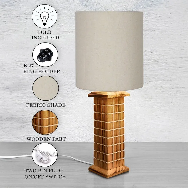 AuraBeam Stylish Wooden Table Lamp - Beige,Brown media 6