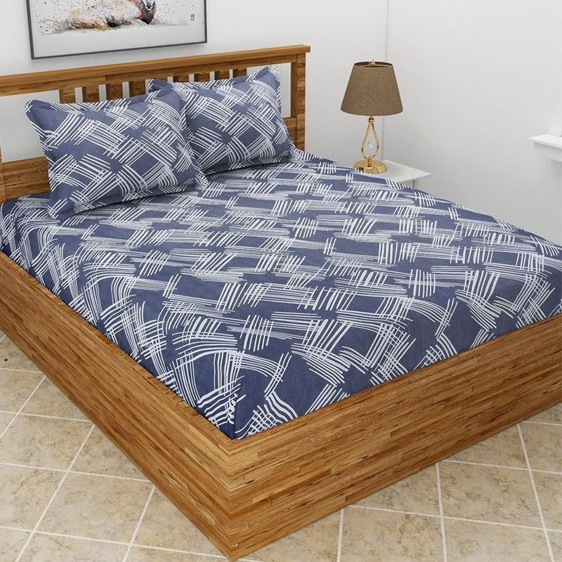 Orson Abtract Microfiber Bedsheet (Blue & Grey) - 130 GSM