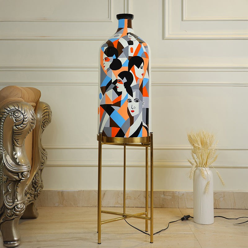 Feminine Phase Hand Painted Glass Floor Lamp With Metal Stand media 4