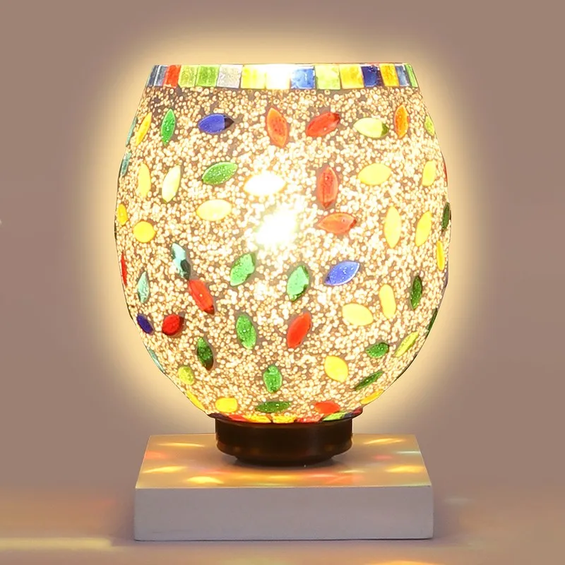 Shinexa Mosaic Glass Table Lamp With Wooden Base - Multicolor media 6