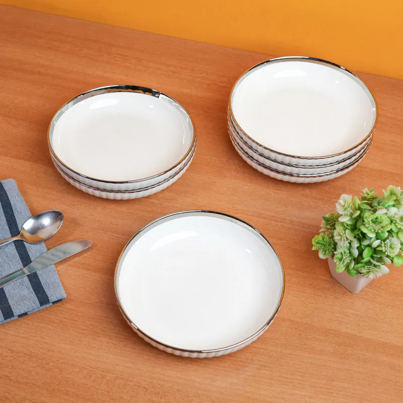 Elegant White Porcelain Quarter Plates with Silver Rim - Set Of Two media 3