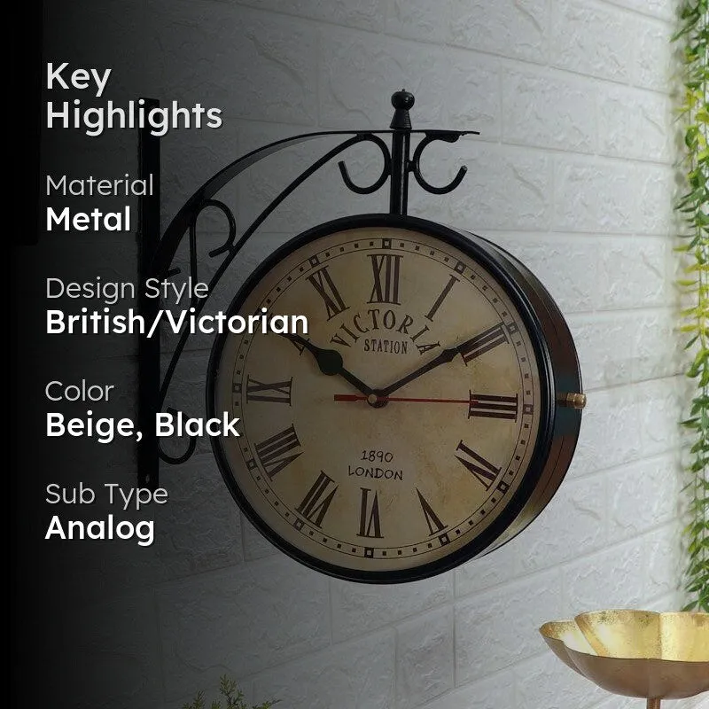 Dolva Double Sided Roman Numeral Station Clock - Black & Beige media 2