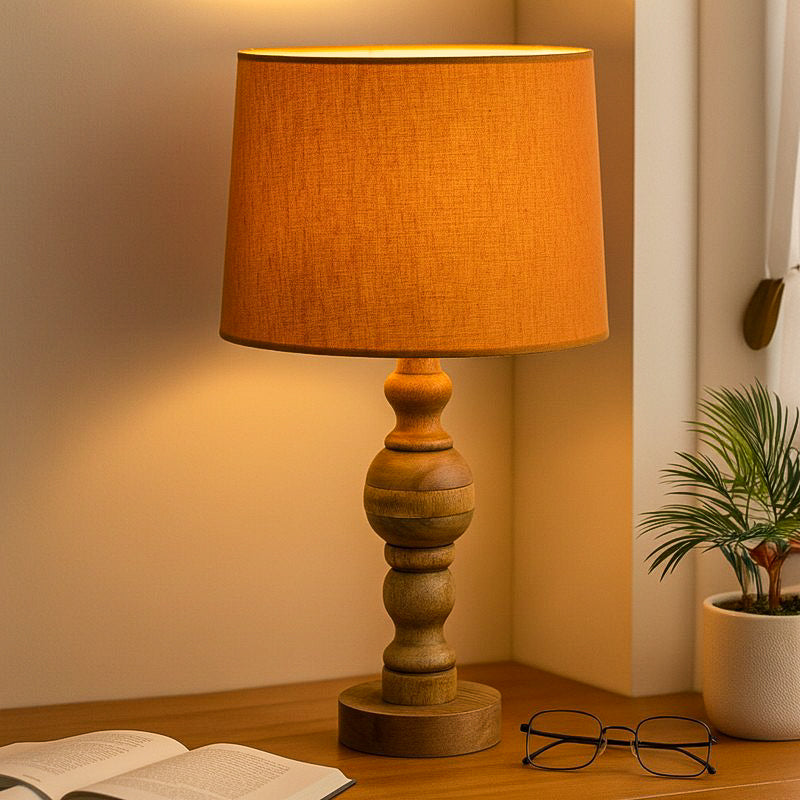 LumeElegance Wooden Table Lamp - Yellow,Brown