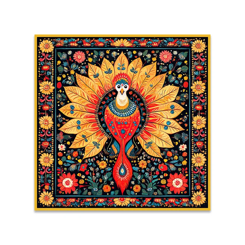 Peacock Trance Canvas Wall Painting With Frame - Gold media 6