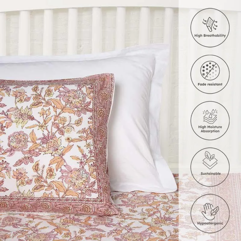 Pink Jungle of Flowers Cotton Bedsheet - 144 TC media 3