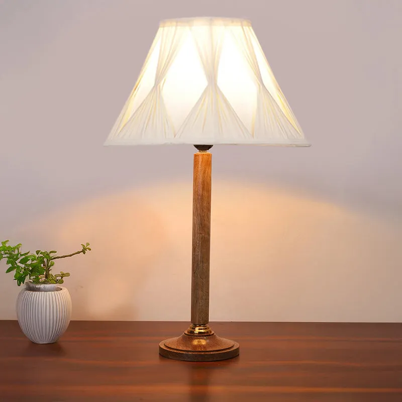 Loft Style Table Lamp With Wooden Base - Ivory,Brown media 1