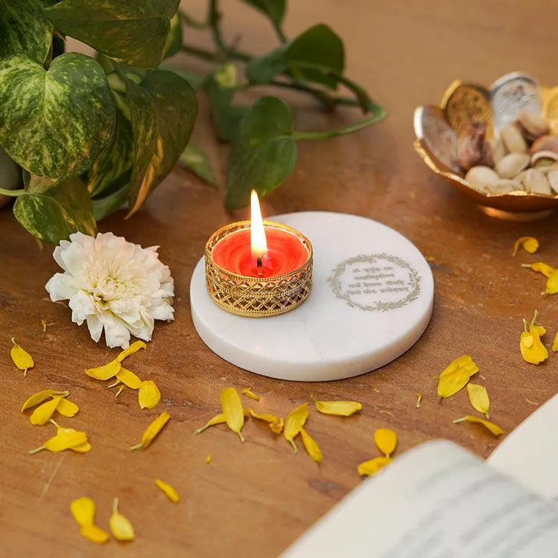 Marble Gayatri Mantra Religious Tea Light Holder media 4