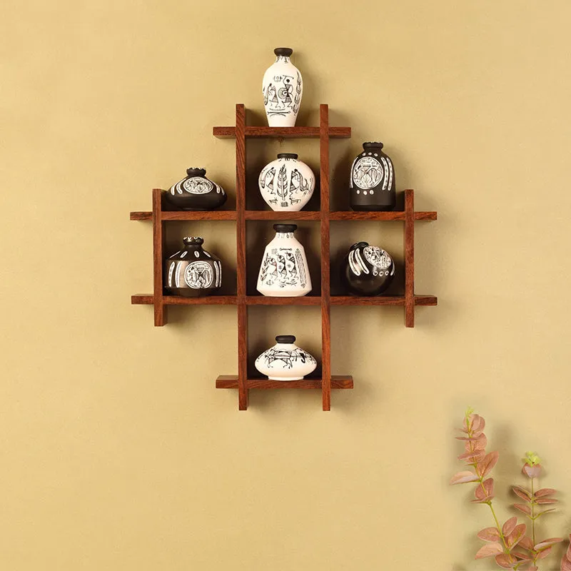 Warli Nook Terracotta & Wood Wall Accent - Nine Piece Set media 1