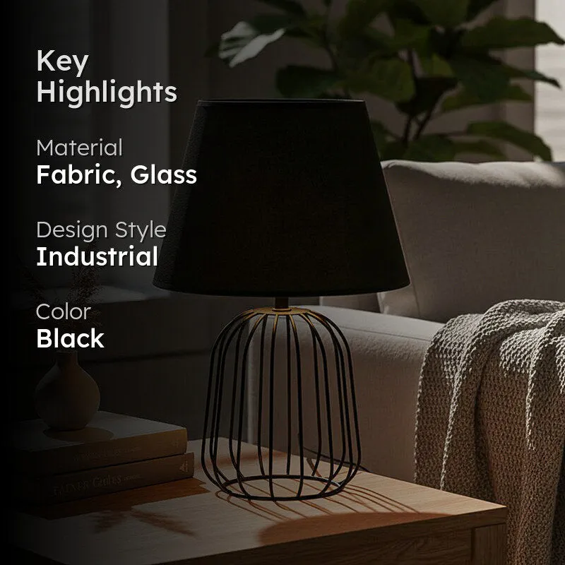 AarviDecor Valen Designer Fabric Table Lamp - Black media 2