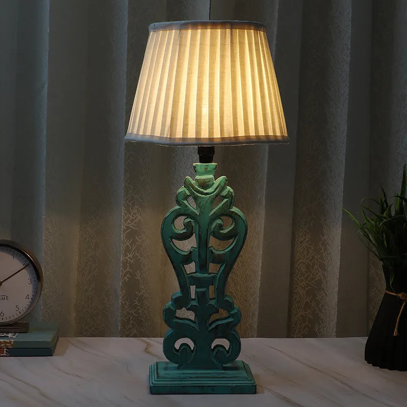 Gujo Deco Pleated Mango Wood Table Lamp - White,Blue media 1