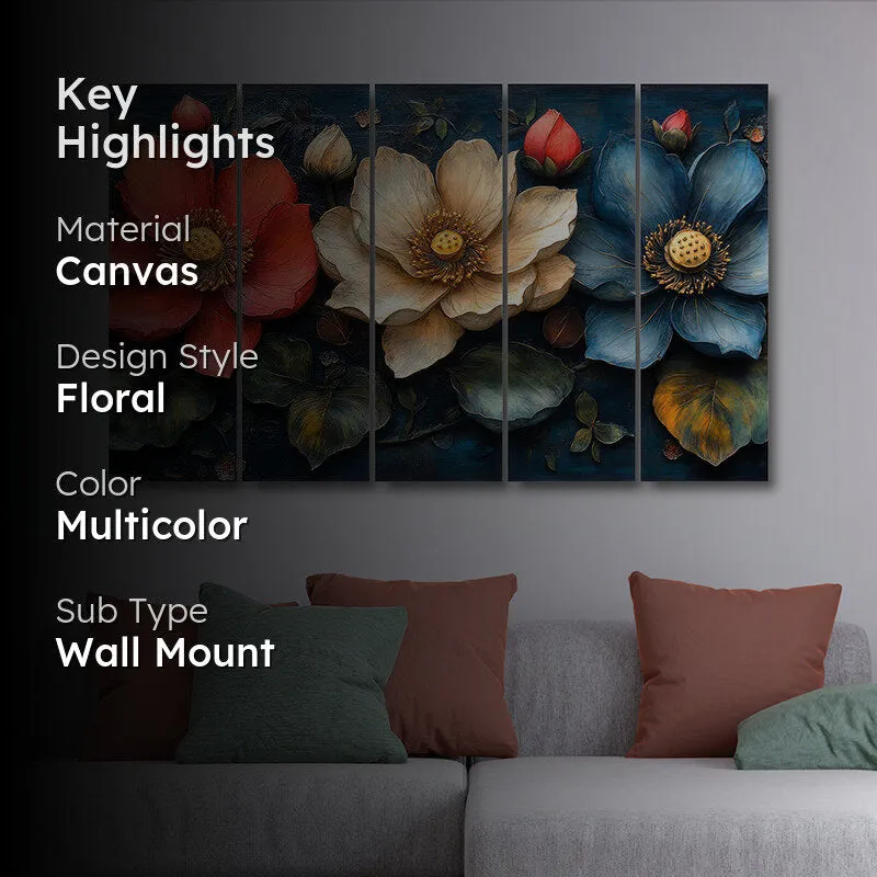 Tricolor Petals Canvas Wall Art - Set Of Five media 2