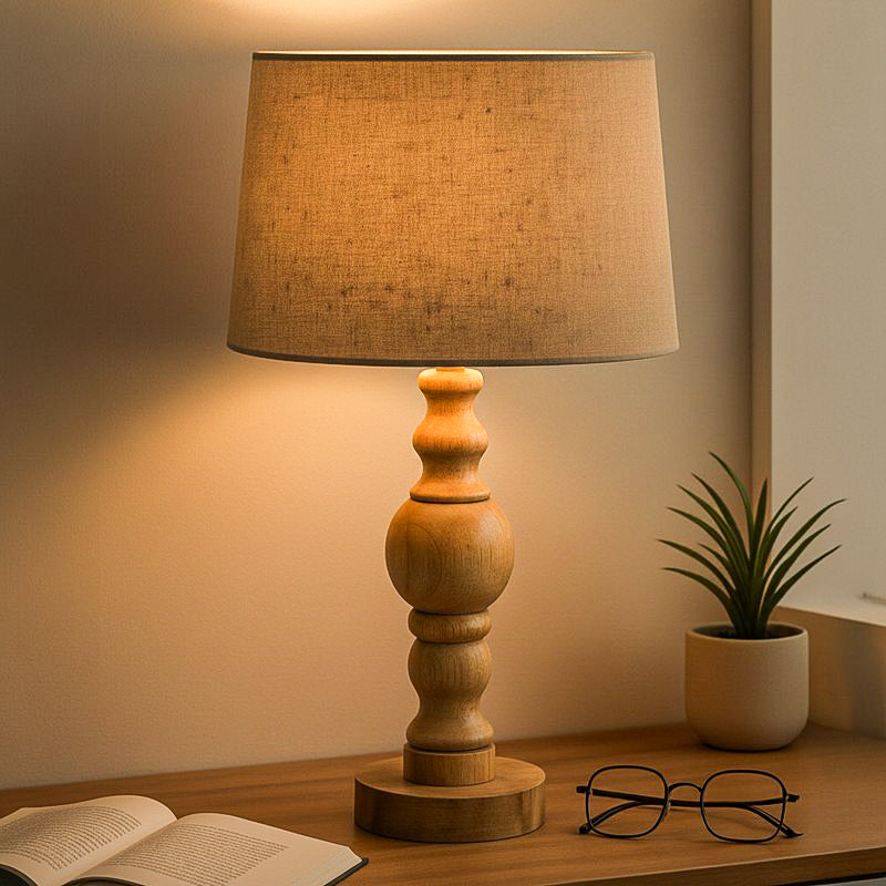 FlexiGlow Adaptive Wooden Table Lamp - Beige