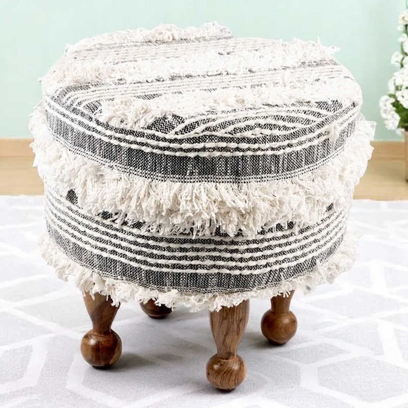 Everix Acacia Wooden Ottomans - Grey media 1
