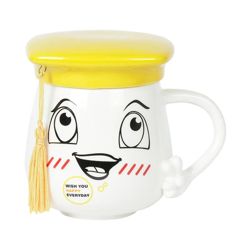 Graduation Cap Happy Mug With Lid (400 mL) - Yellow media 3
