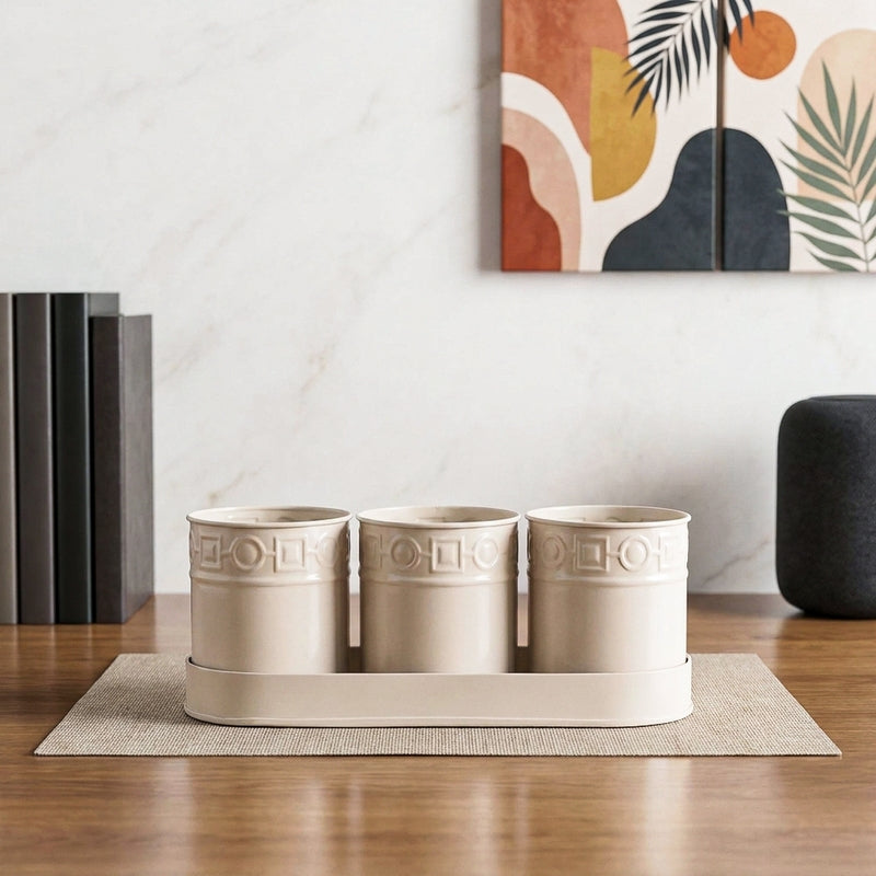 PetalPod Planters with Tray - Ivory