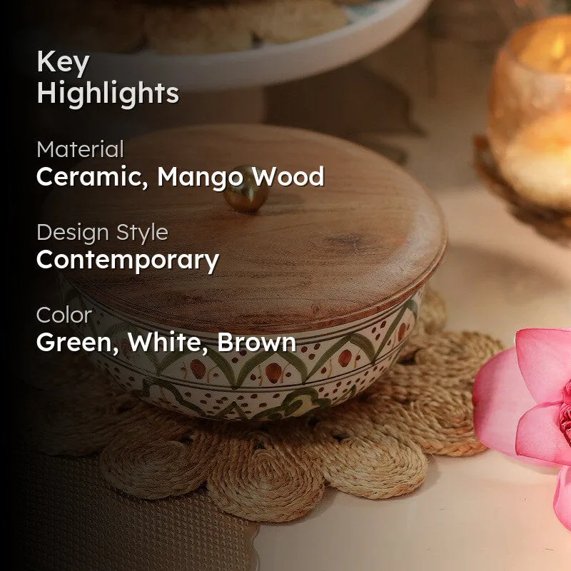 Forest Fragments Ceramic Bowl with Mango Wood Lid - 750 mL media 2