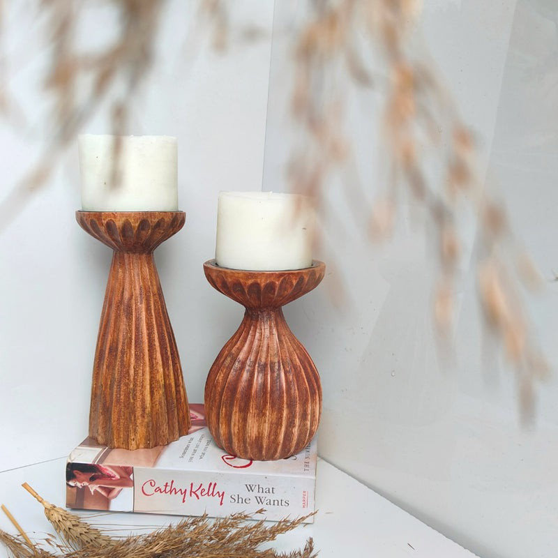 Kyra Wood Candle Holder With Candle - Set Of Two media 6