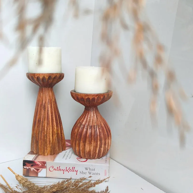 Kyra Wood Candle Holder With Candle - Set Of Two media 6