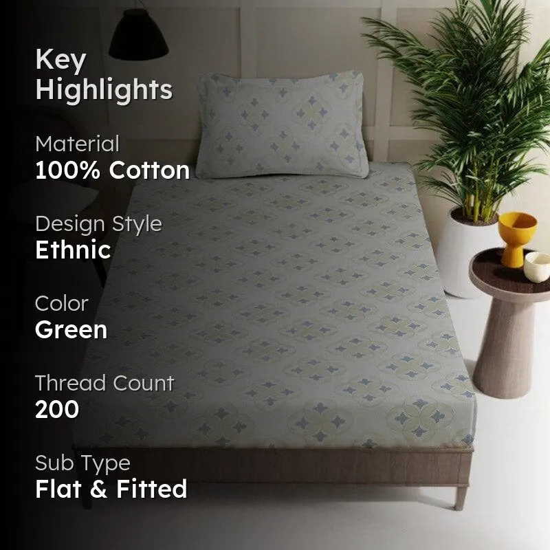 Gienna Printed Cotton Bedsheet (Green) - 200 TC media 2