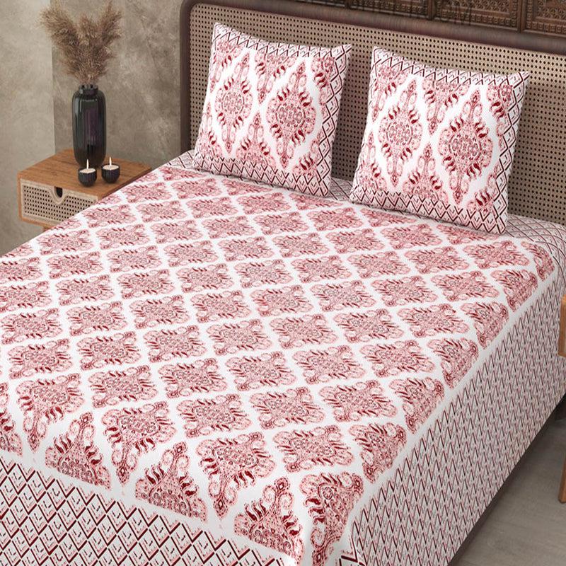 Dhutha Ethnic Cotton Bedsheet (Red) - 180 TC media 4