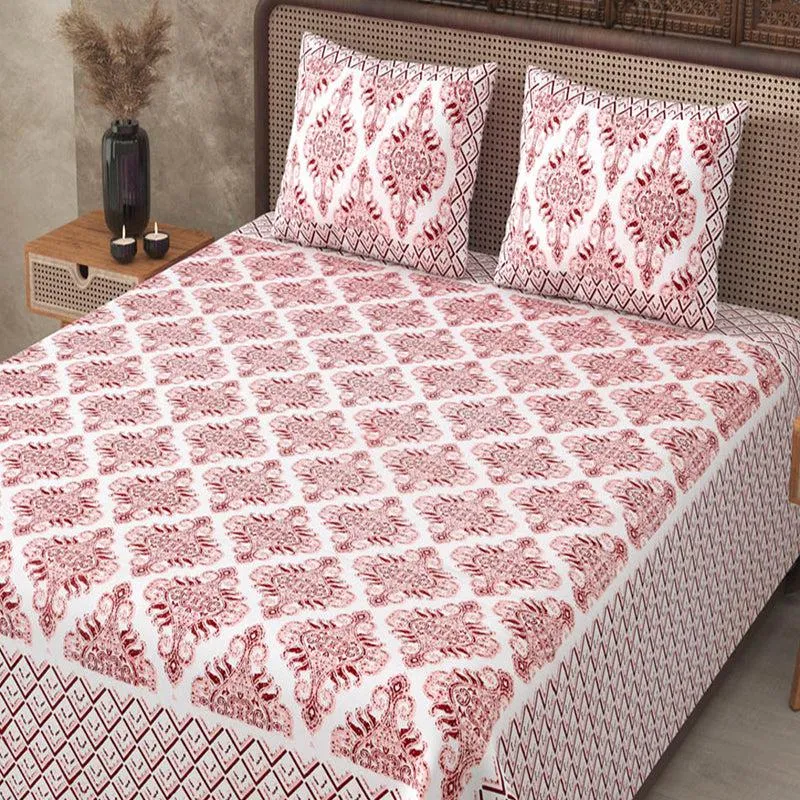 Dhutha Ethnic Cotton Bedsheet (Red) - 180 TC media 4