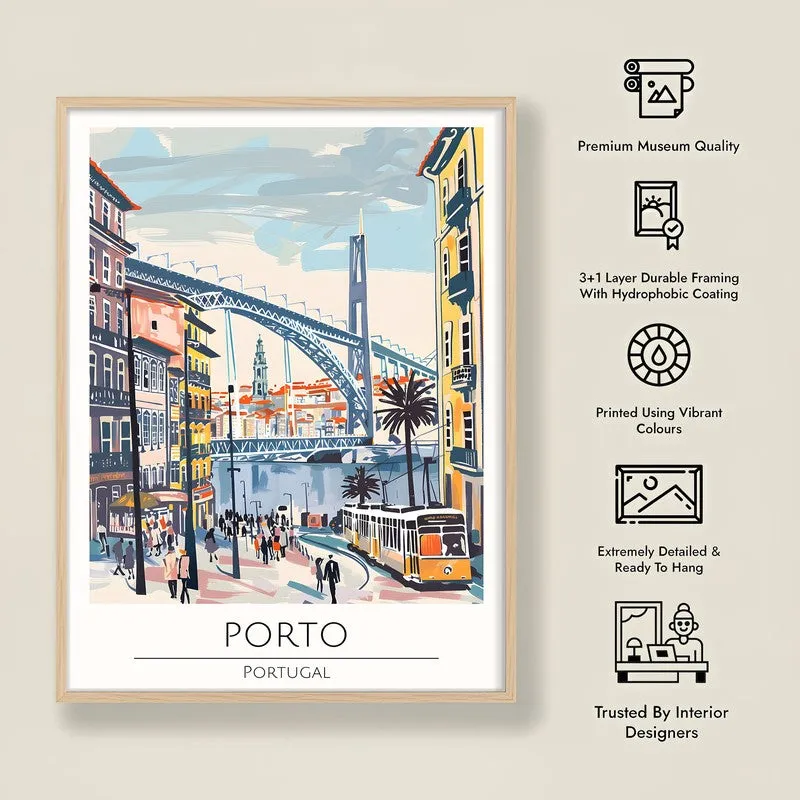 Vintage Porto Framed Canvas Archival Canvas Wall Painting - Natural Brown Frame media 8
