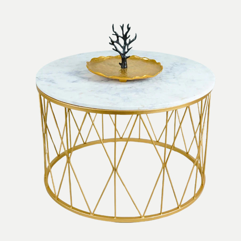 Aurum Grid Accent Table with Marble Top media 3