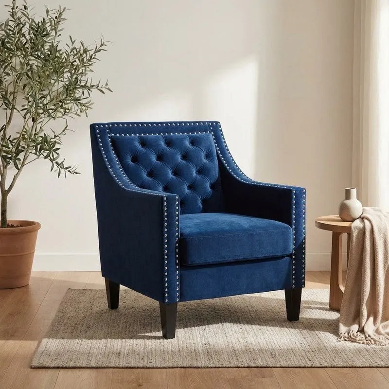 Softix Neem Wood Accent Chair - Dark Blue media 1