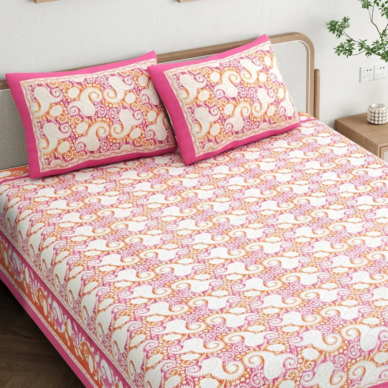 Mango Muse Cotton Bedsheet (White,Pink) - 180 GSM media 4