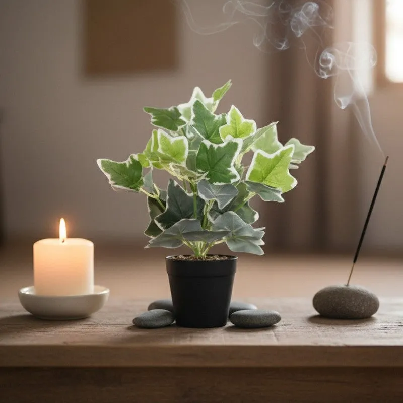 Artificial White Ivy Plant With Black Fiber Pot - 0.9 Feet media 5