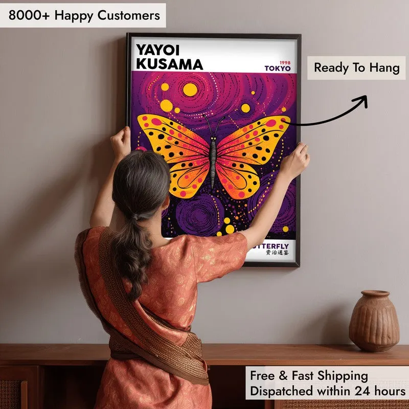 Butterfly Inspired by Yayoi Kusama Archival Canvas Wall Art - Black Frame media 6