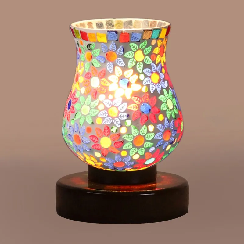 Gleemora Mosaic Glass Table Lamp With Wooden Base - Multicolor media 7