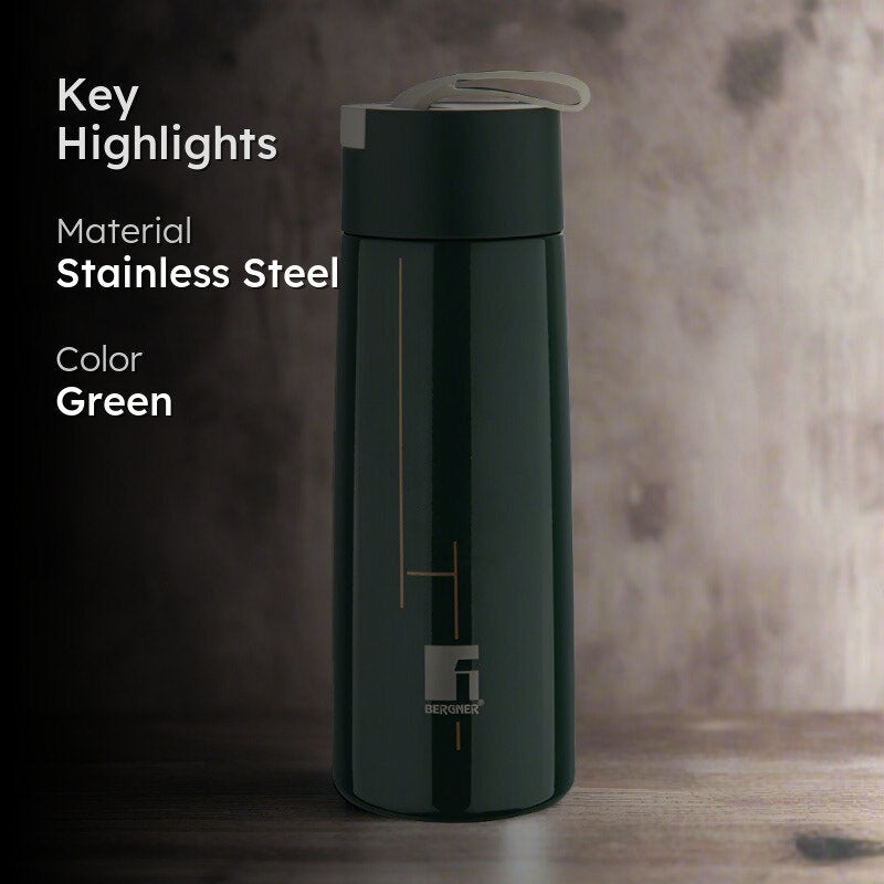 Bergner Walking Thermosteel Hot and Cold Flask (Green) -350 mL media 2