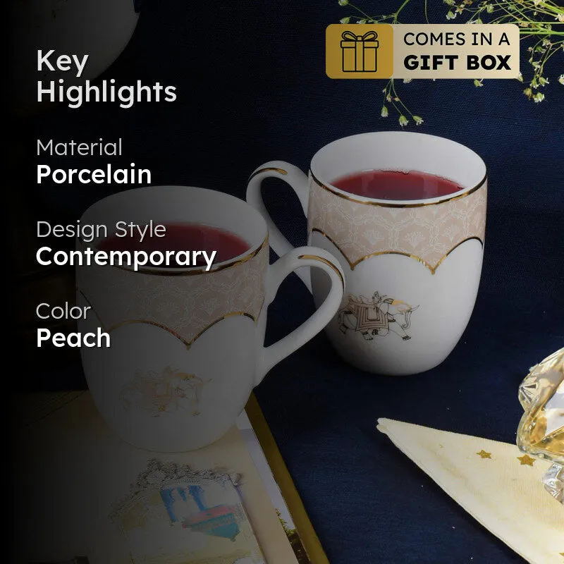 Gilded Legacy Coupe 24k Gold Brushed Porcelain Coffee Mug(280 mL Each/Peach) - Set Of Six media 2