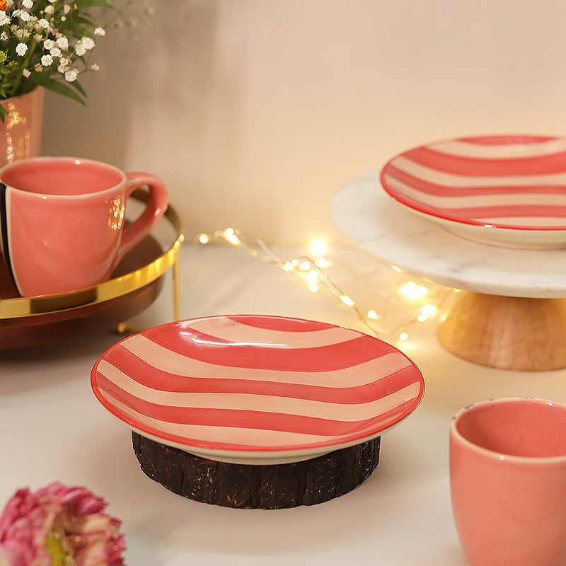 Liora Striped Dinner Plate(Red & Beige) - Set Of Two media 4