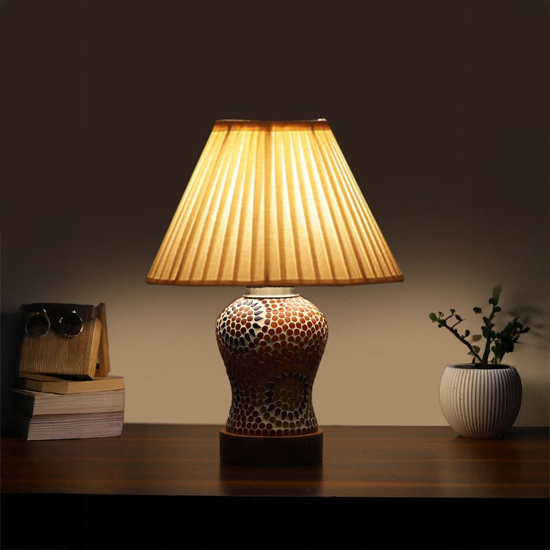 Aranya Pleatra Wooden Table Lamp - Multicolor