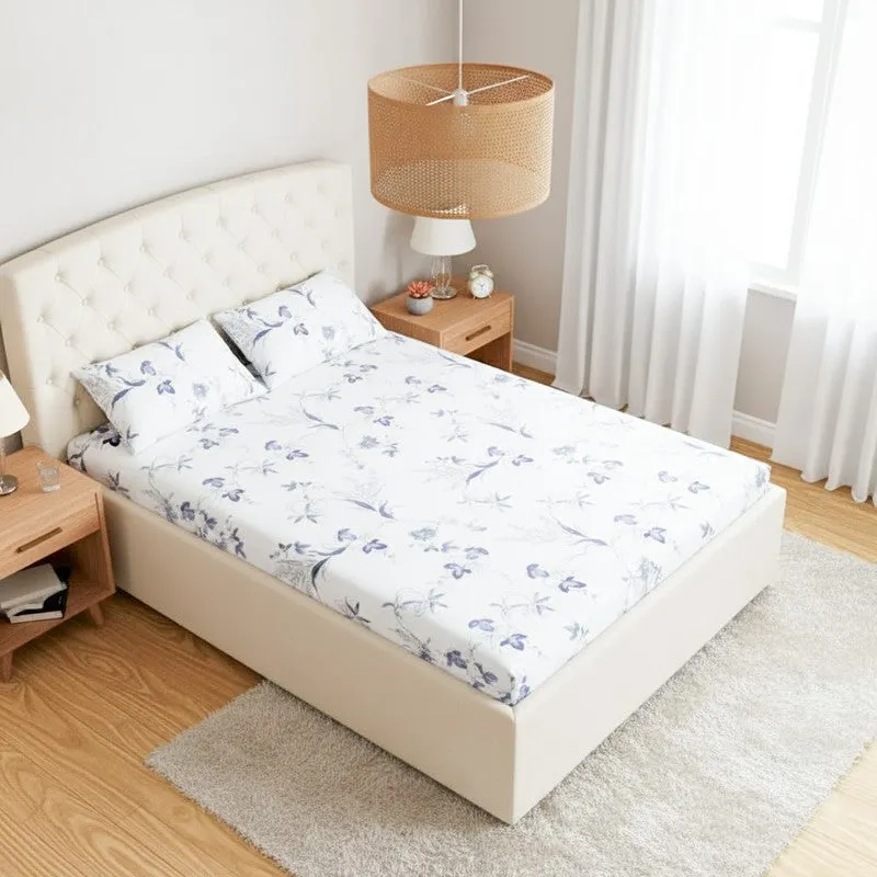 Sunpetal Floral Cotton Bedsheet (Blue) - 180 TC media 1