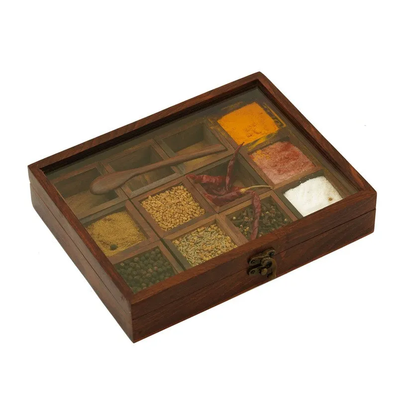 Timber Sheesham Wood Rectangle Masala Box - Fourteen Piece Set media 7