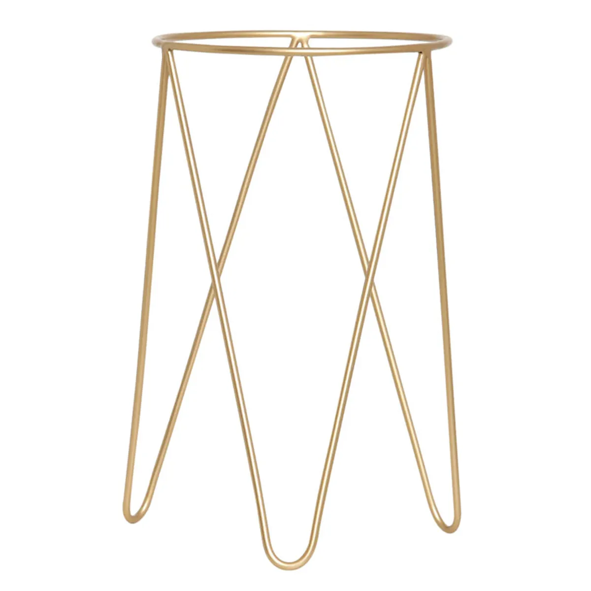 Gold metal stand with a geometric tripod-style frame