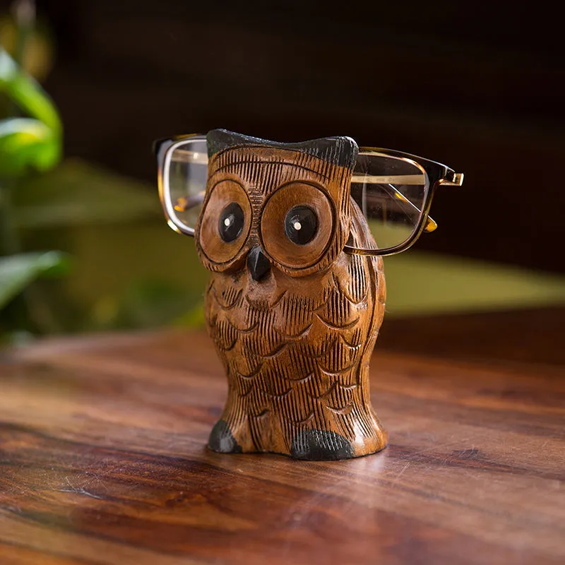 Drishti Hoot Eucalyptus Wood Spectacle Holder media 1