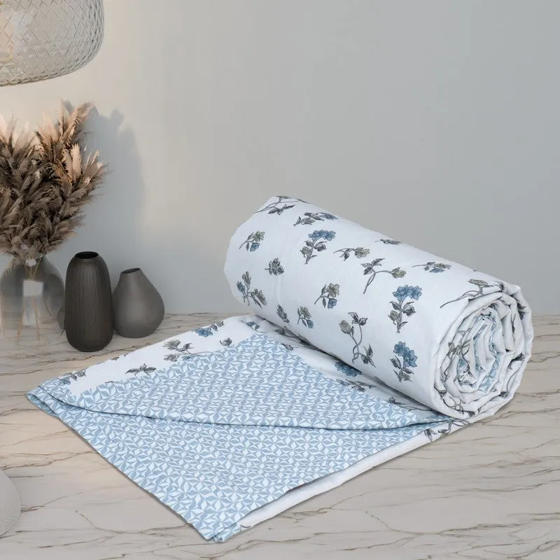 Floral Mist Printed Cotton Dohar (Blue,White) - 120 GSM media 4