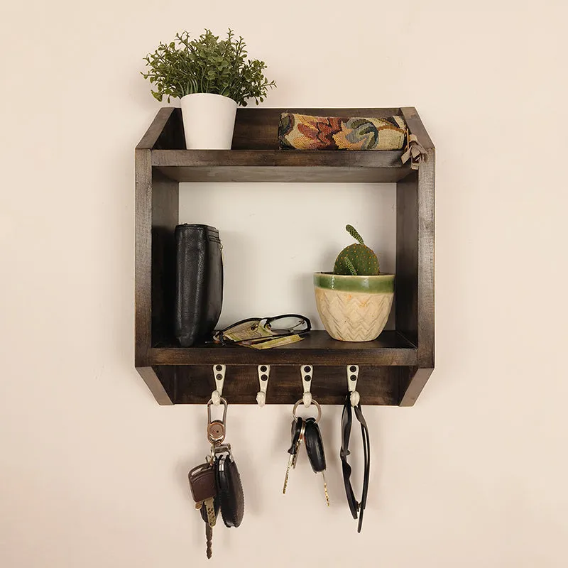 Majesta Wooden Wall Shelf Organiser with Key Holders media 3