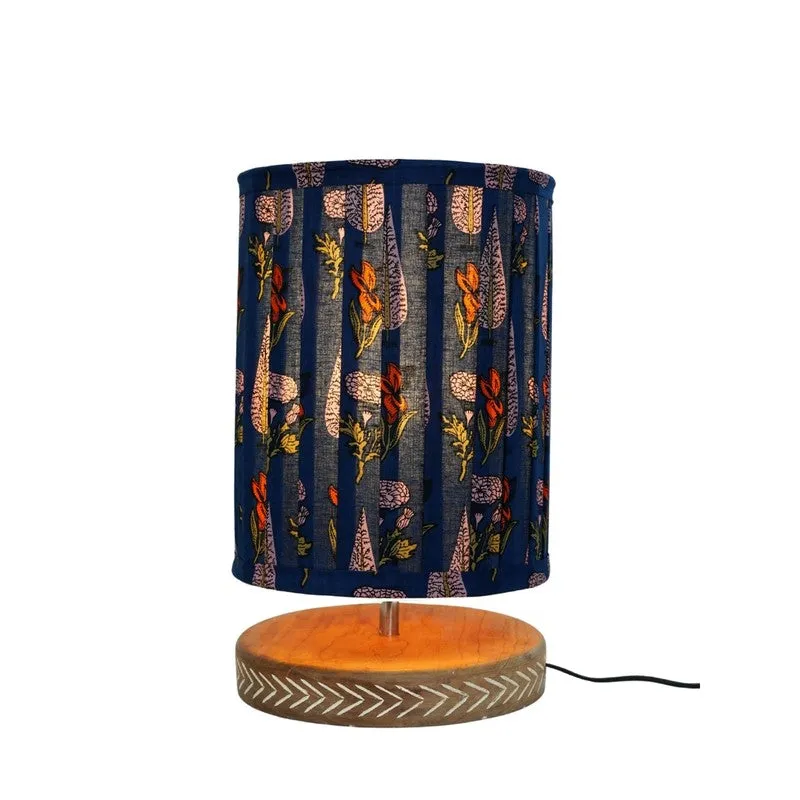 Nocturne Garden Cotton Table Lamp With Wooden Base - Blue media 4
