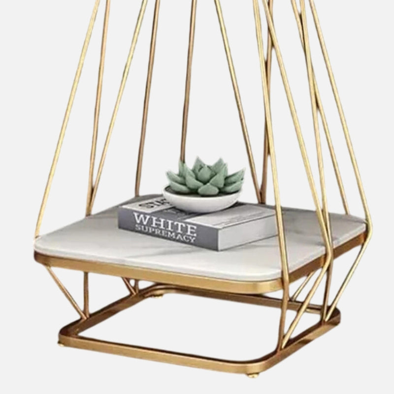 Solstice Form Metal Accent Table with Marble Top - White & Gold media 4